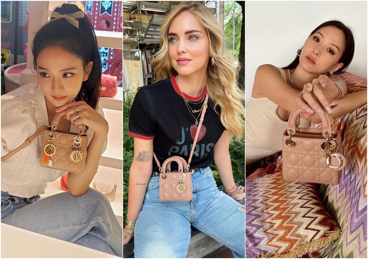 Jisoo(左起)、Chiara Ferragni、孫芸芸都在個人IG上po出微型Lady Dior手袋。(翻攝自Jisoo、Chiara Ferragni、孫芸芸IG)