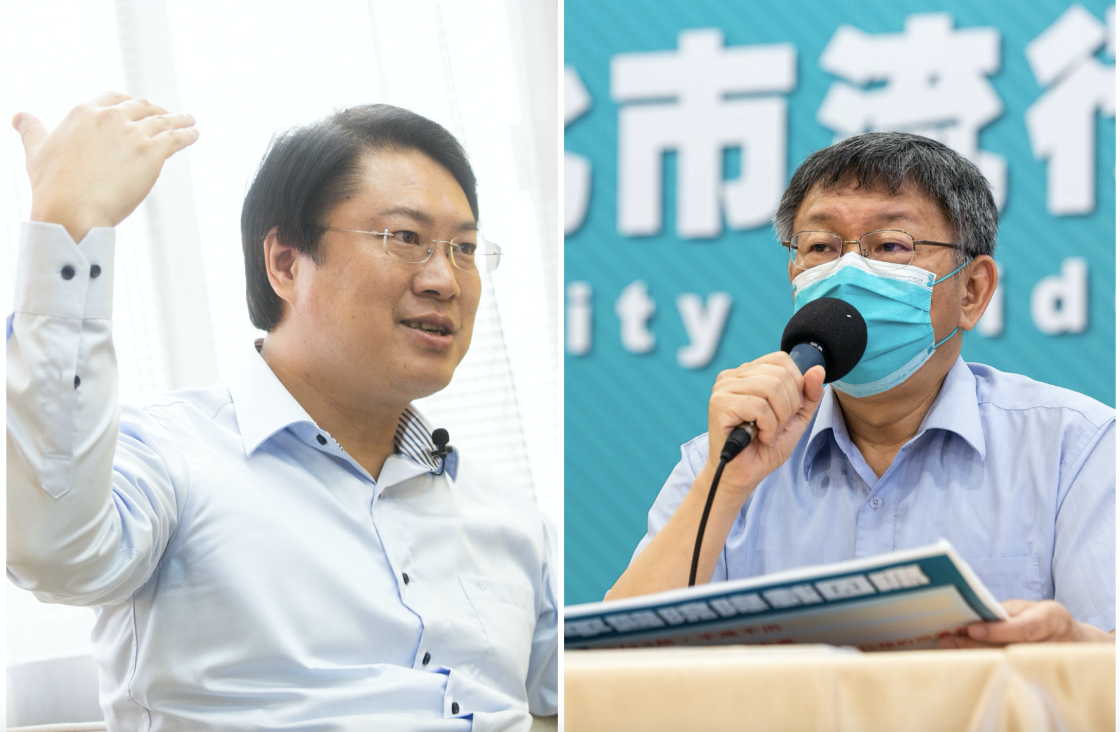 台北市長柯文哲（右）和基隆市長林右昌（左）因北農群聚感染隔空開火。（資料照）