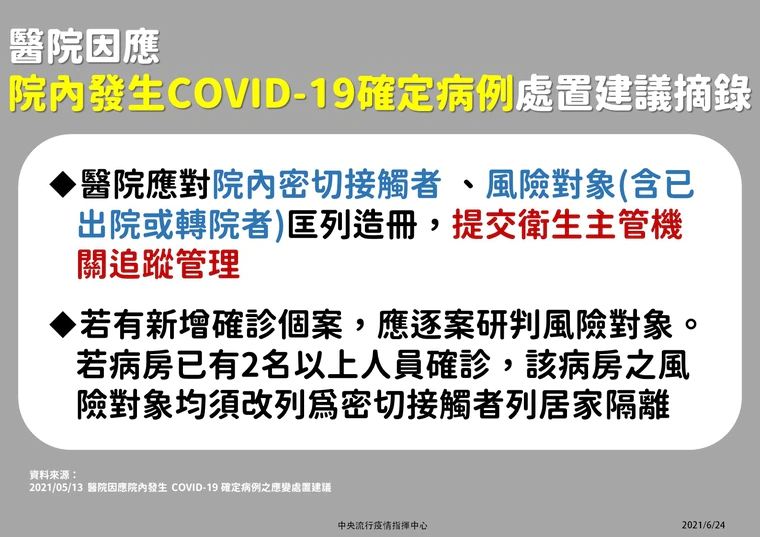 指揮中心公布院內發現確診者的處置方式。(指揮中心提供)