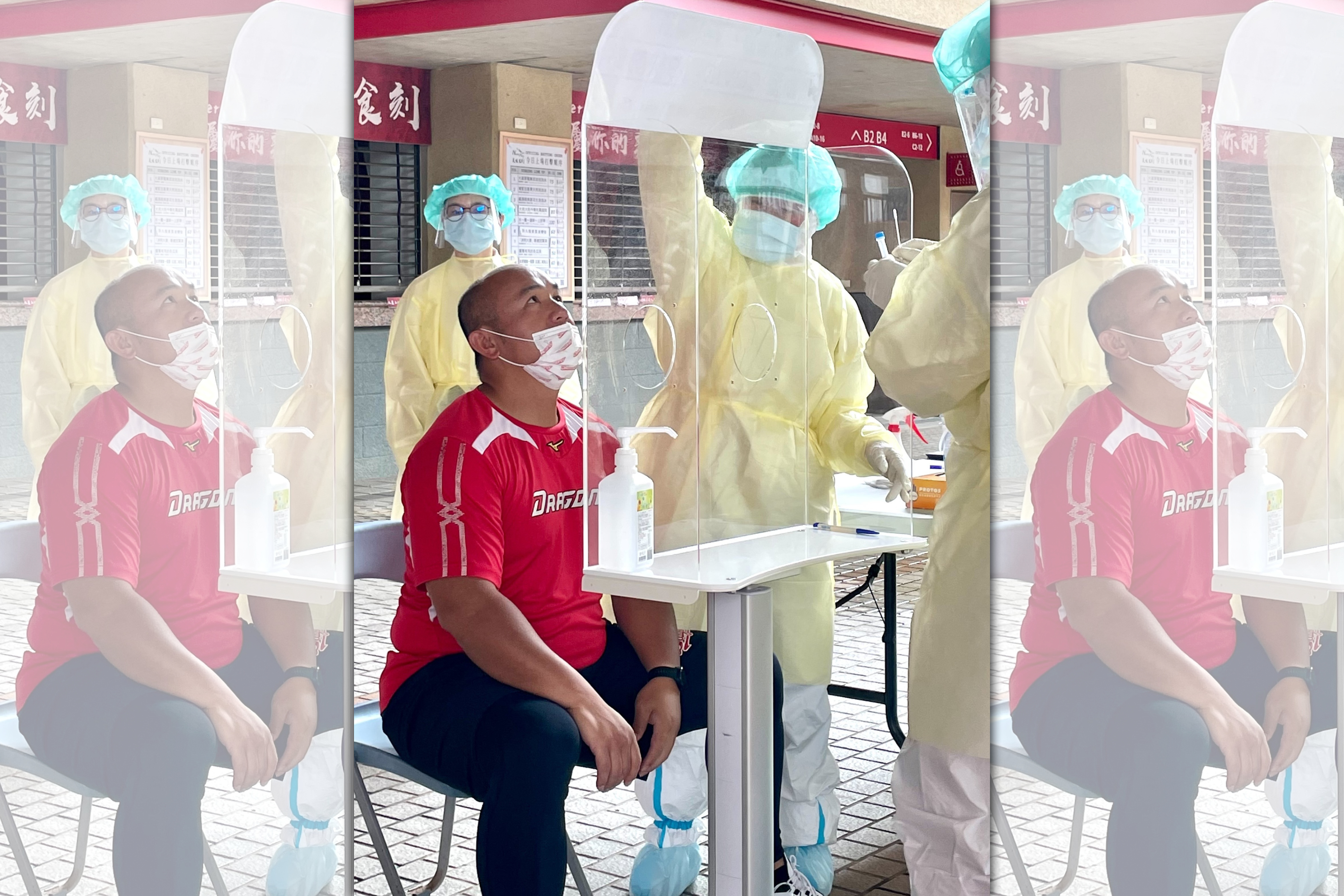 打擊教練張泰山說，檢驗醫師的動作很溫柔，只覺得鼻子癢癢的。（味全龍提供）