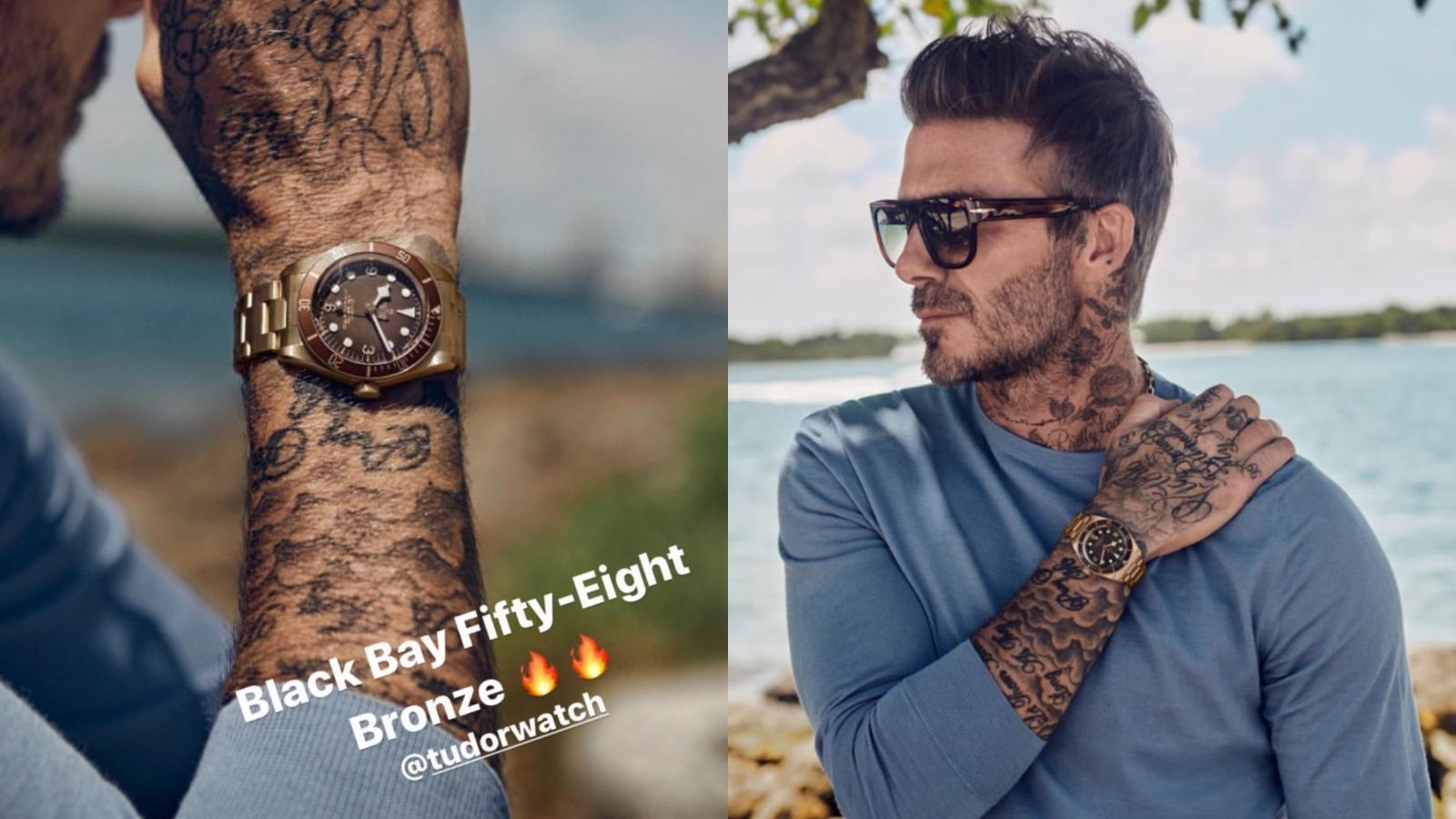 Black Bay Fifty-Eight Bronze才一發表，品牌代言人貝克漢就搶先上手秀新錶了，是稱職的人氣帶貨王。（翻攝自Instagram帳號：davidbeckham）