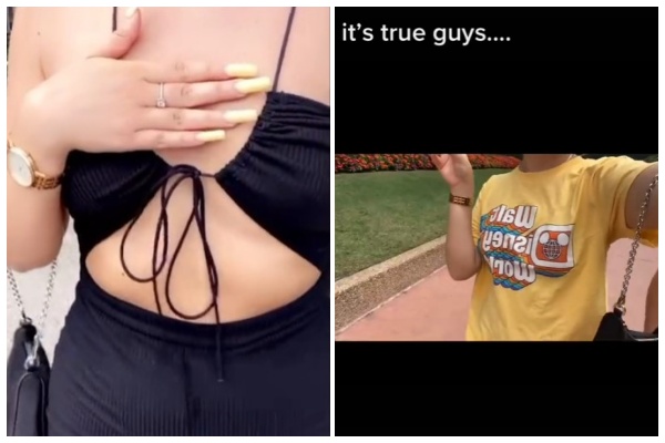 舒勒穿著比基尼式上衣（左），卻被迪士尼要求更換服裝。（翻攝自alyssaschueller TikTok）