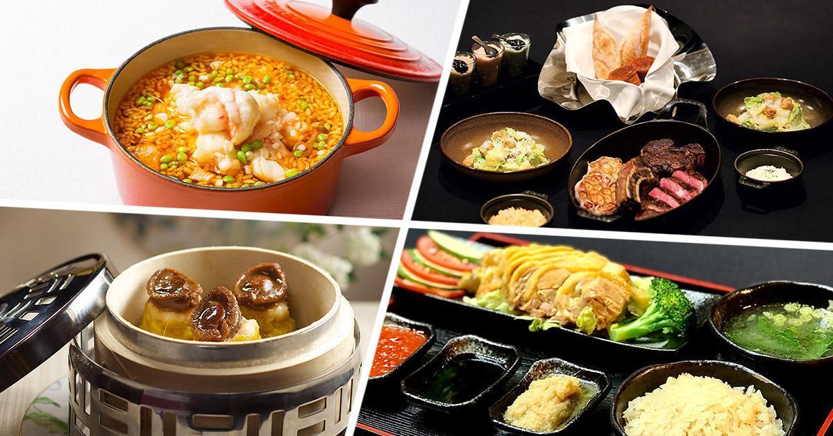 台北國賓大飯店館內各餐廳主廚聯手設計外帶佳餚,金牌經典菜色「掛爐烤鴨三吃」(NT$ 2,200)也能在家享用。