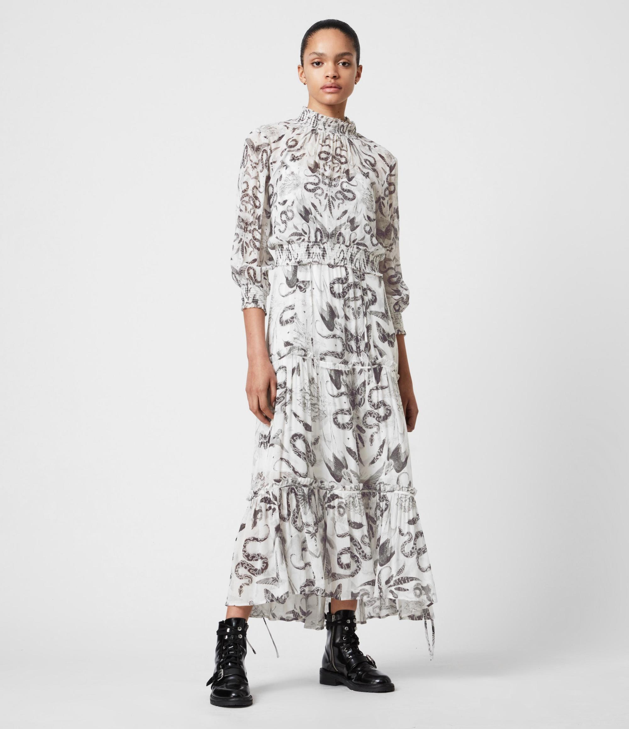 Taya Somnium動物印花兩件式長洋裝 NT$16,900 AllSaints。(AllSaints提供)