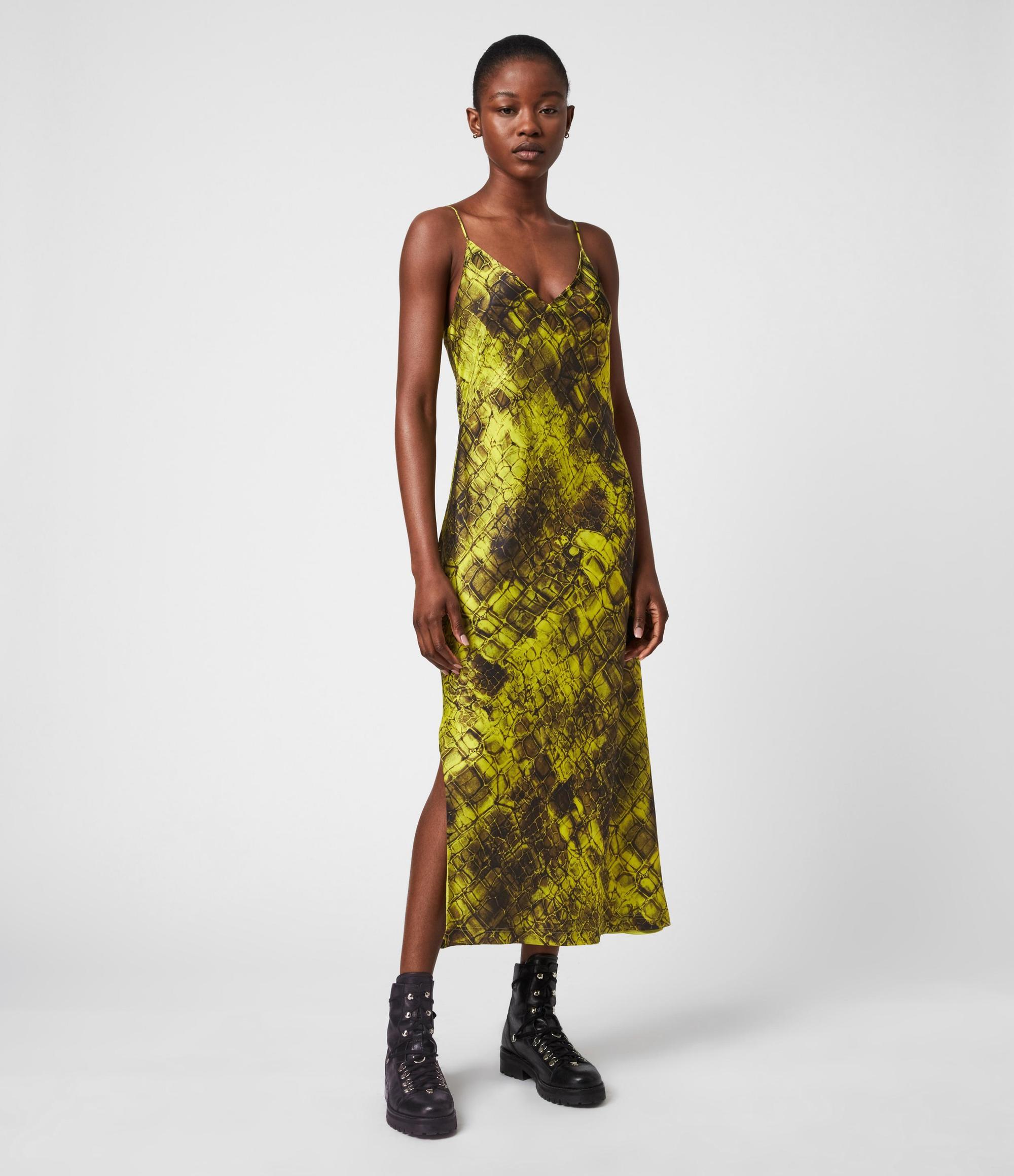 Melody Mirus印花細肩帶長洋裝 NT$11,200 AllSaints。(AllSaints提供)