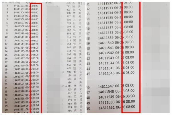 名單顯示50名搶到「殘劑」疫苗的民眾都是在「08:00」成功預約。(翻攝自臉書專頁「竹北市衛生所」) 2 個附件