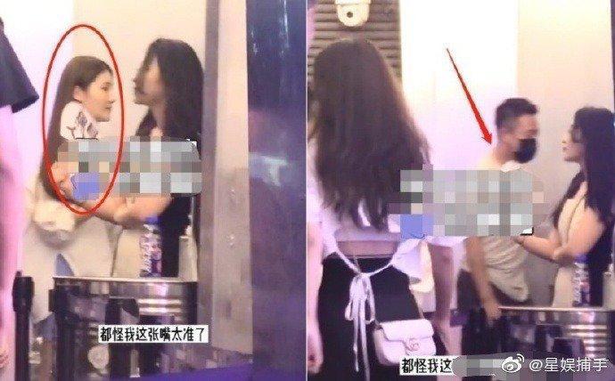汪小菲被偷拍到與一名同樣穿著白色上衣、身材高挑的長髮辣妹，一前一後進入酒吧。（翻攝星娛捕手微博）