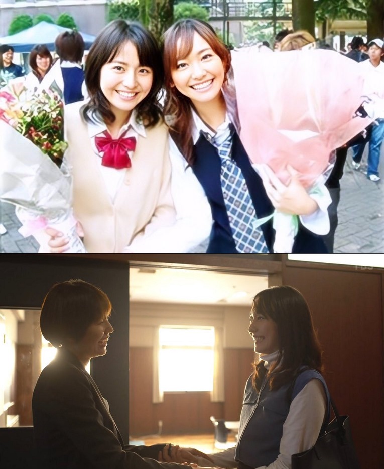 長澤雅美(左)和新垣結衣相隔16年在《東大特訓班2》同框,讓許多觀眾都感動不已。(翻攝自TBS畫面)