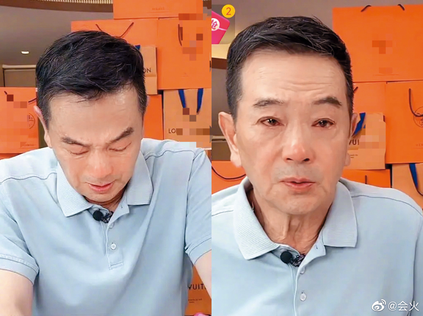 張晨光第一次直播帶貨,被網友嗆不好好拍戲來賣酒,一時情緒失控落淚。(翻攝自會火微博)