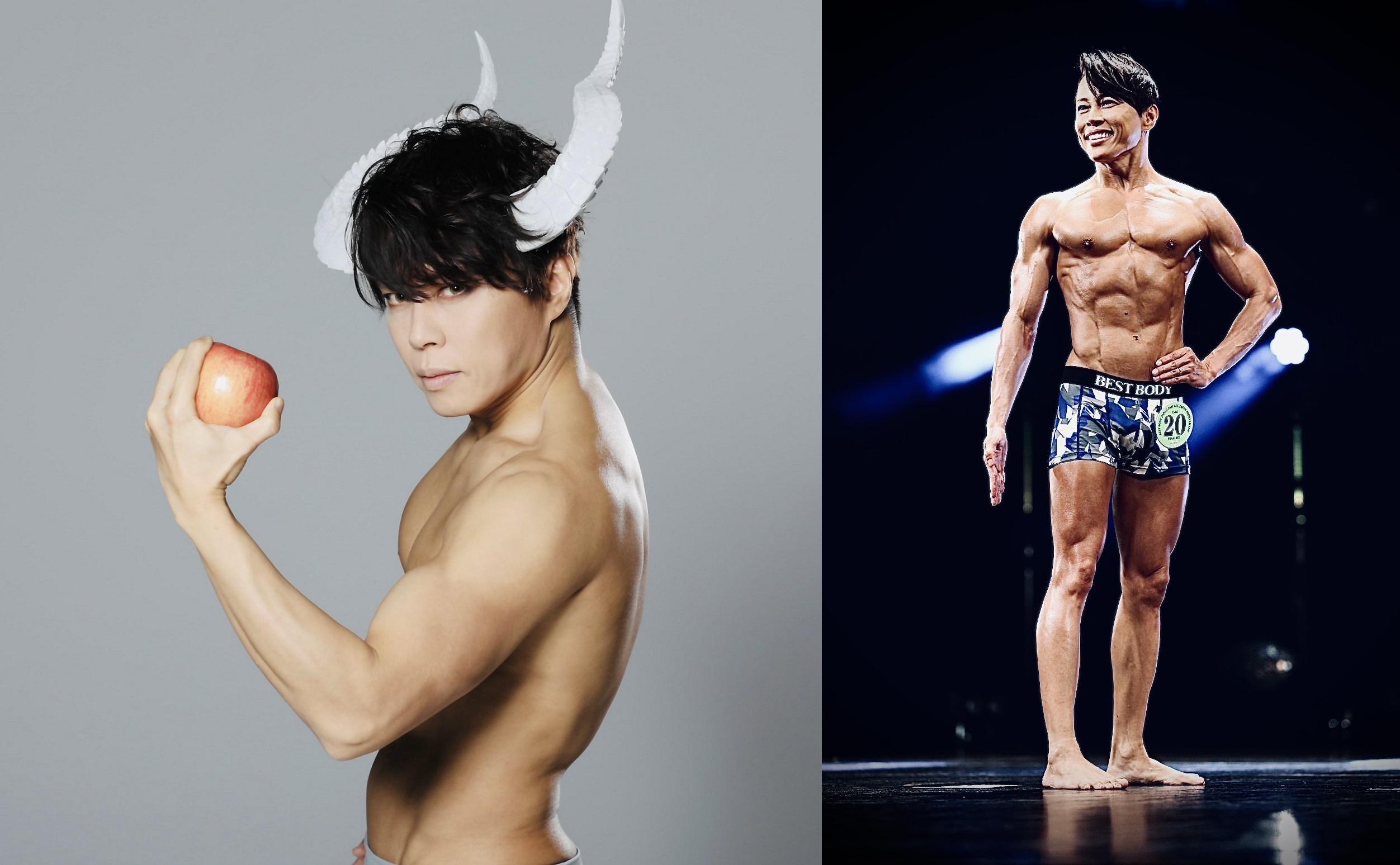 西川貴教去年參加健美比賽（右圖）獲獎，精實身材的背後付出不少努力。（翻攝自西川貴教Twitter）