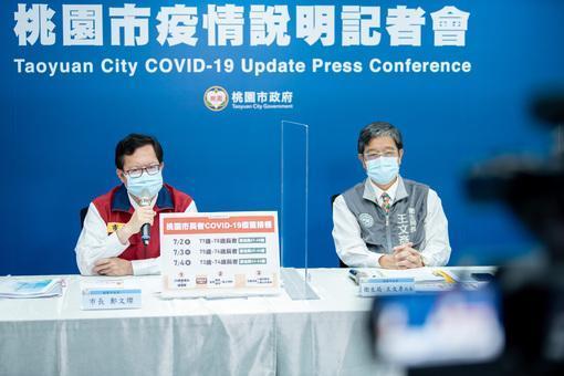 市長鄭文燦指出,染疫者中包含2名居隔者、台北市環南市場攤商及台北相關者。(桃園市府提供)