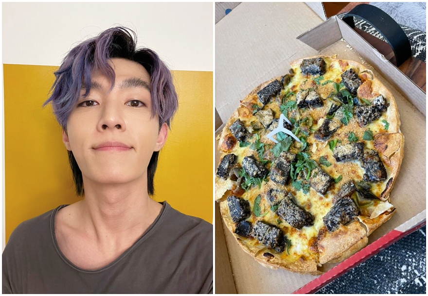 炎亞綸開箱「香菜皮蛋豬血糕披薩」，他分享心得表示「很可以唷！」（翻攝自炎亞綸臉書）