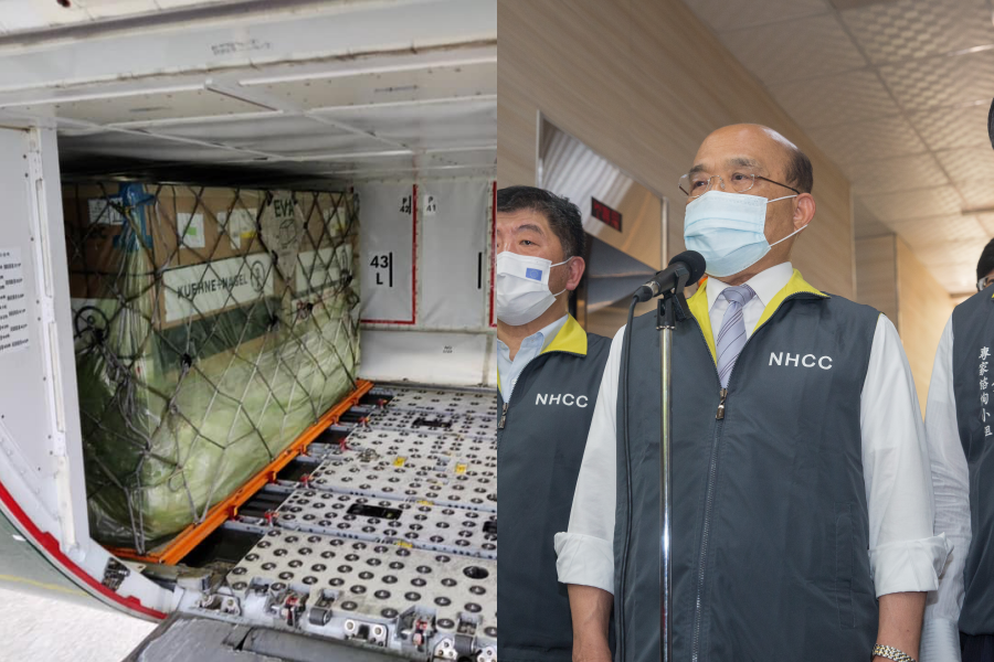 行政院長蘇貞昌（右圖）今在臉書宣布台灣自購之41萬劑莫德納疫苗下午將抵台。（翻攝自蘇貞昌臉書、本刊資料照）