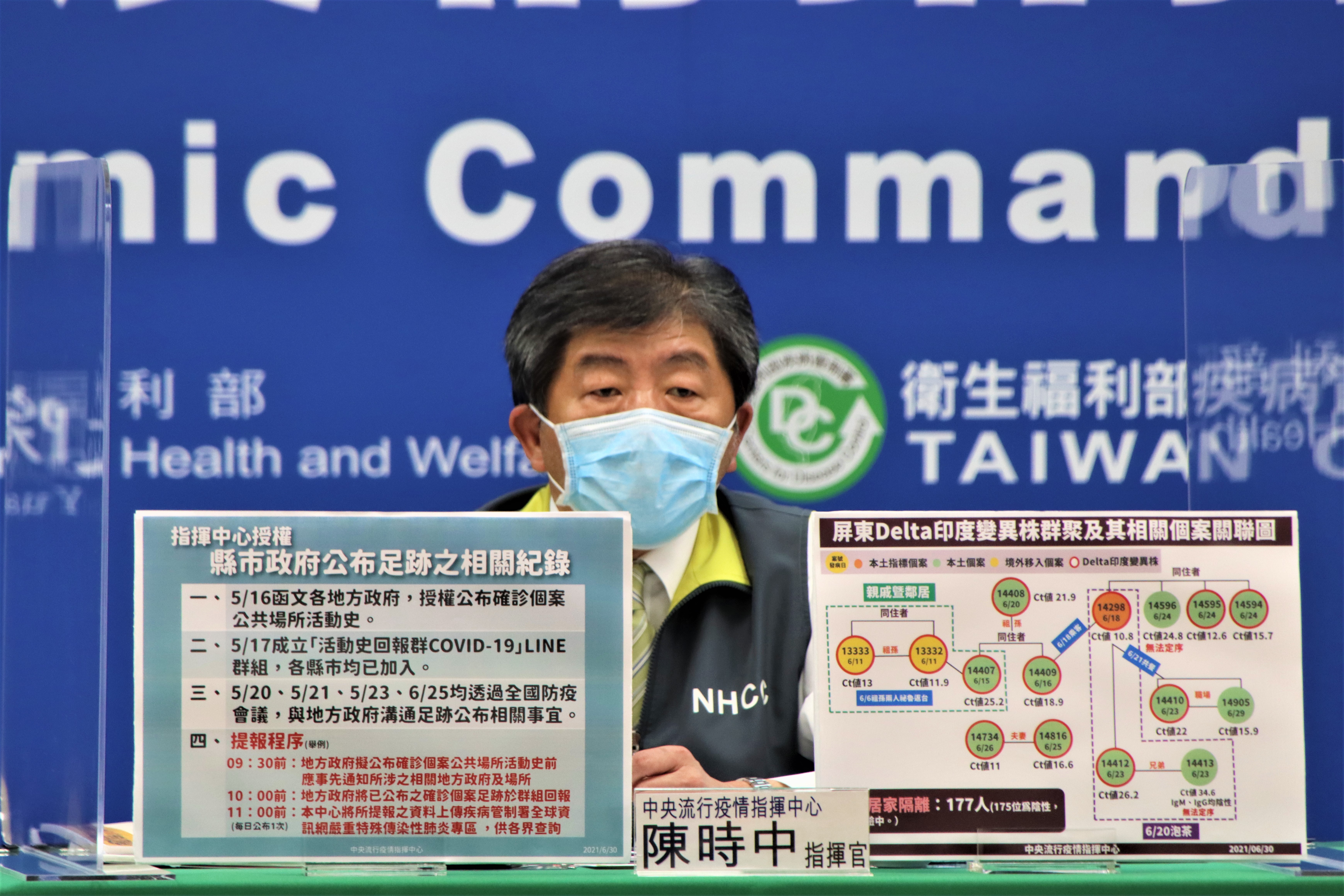 指揮官陳時中談劑疫苗接種政策，會採取「先廣再強」，會儘量讓打到第2劑。（指揮中心提供）