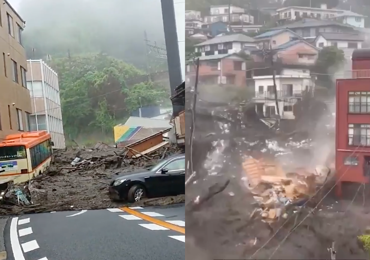 日本靜岡縣發生嚴重土石流，至少造成20人失蹤。（翻攝自推特）