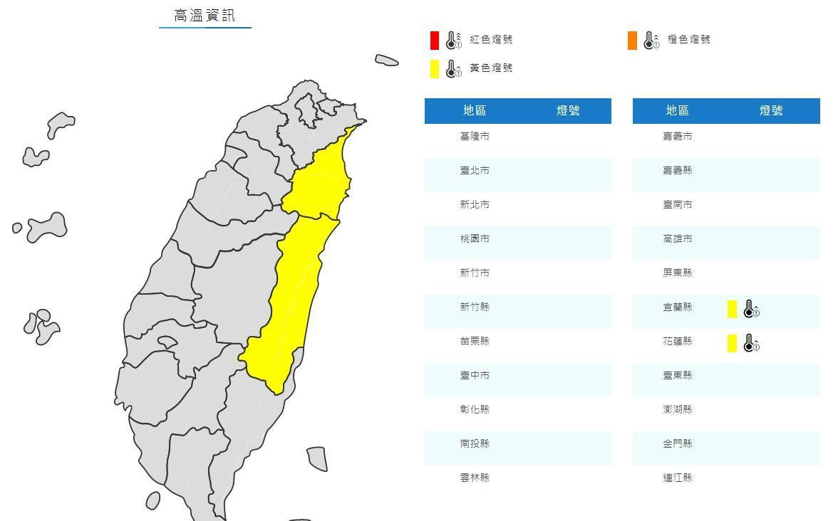 氣象局發布高溫警訊。(翻攝自象局官網)