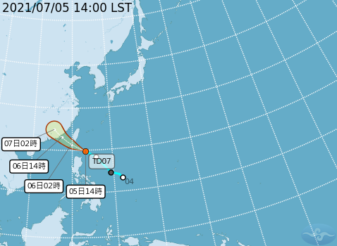 氣象局發布準颱風「烟花」路徑潛勢預報。（翻攝自中央氣象局）