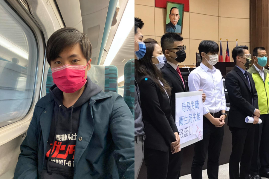 苗栗縣議員曾玟學（左圖、右圖右3）等9議員日前發表聯合聲明要求苗栗衛生局長下台，沒想到有3位議員就遭到局長小叔打電話恐嚇，如今曾玟學指稱已提告。（翻攝自曾玟學臉書）