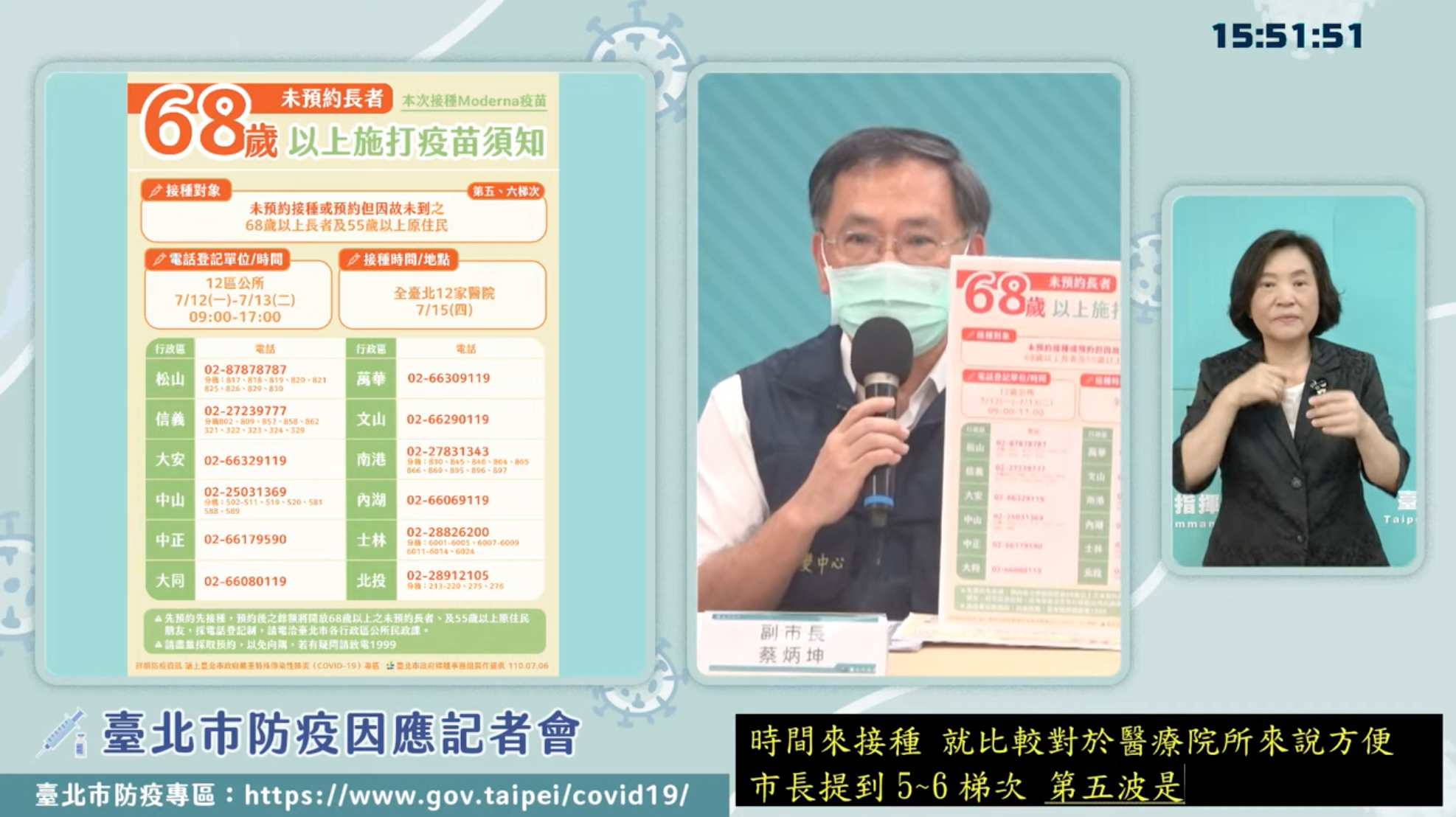 蔡炳坤也說明,未採網路預約之民眾,可打電話至區公所預約。(翻攝自柯文哲YouTube)