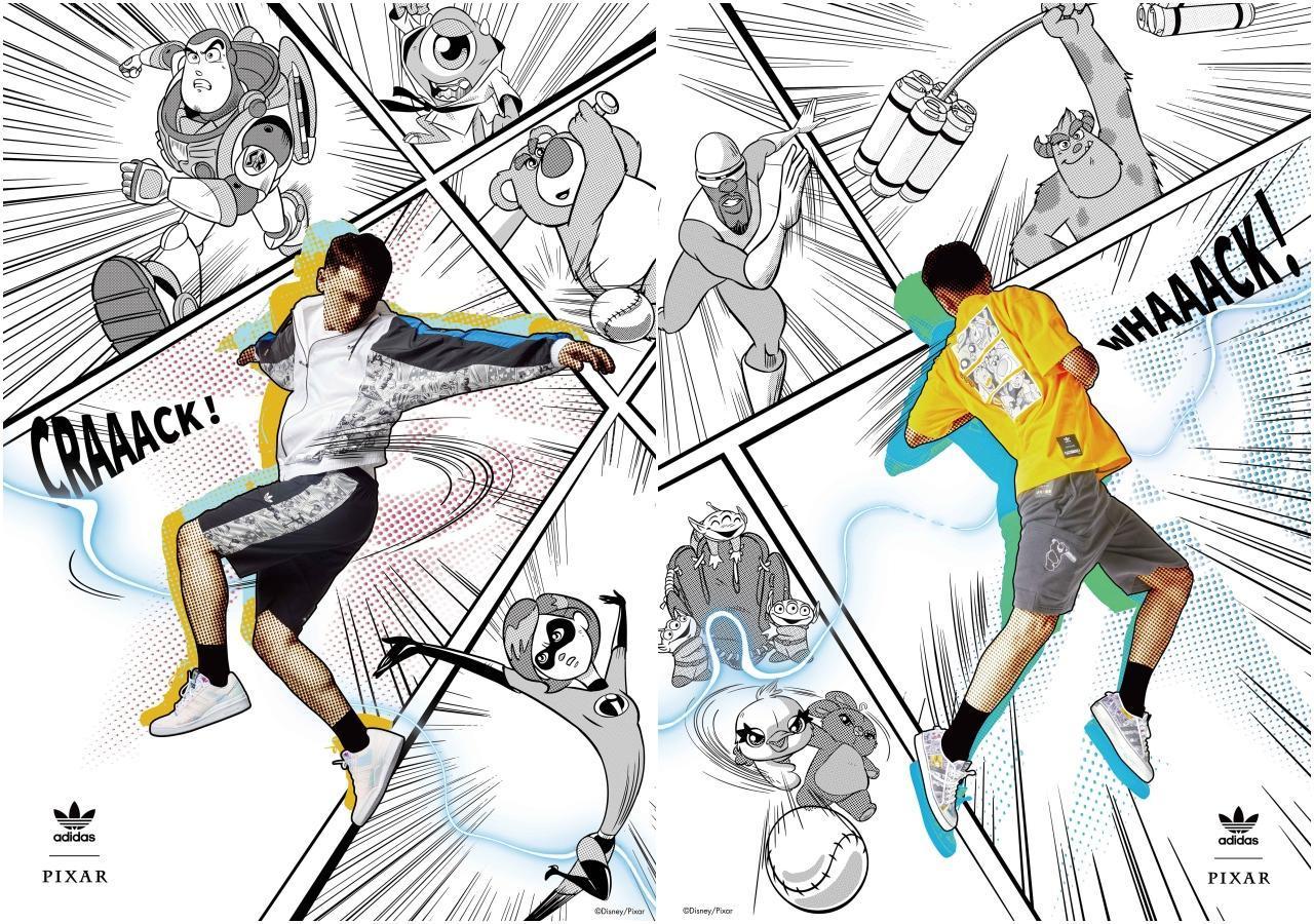 adidas Originals與Disney.Pixar合作,將知名動畫《怪獸電力公司 Monsters》、《超人特攻隊 Incredibles》和《玩具總動員 Toy Story》中主角們融入到設計當中。(adidas Originals提供)