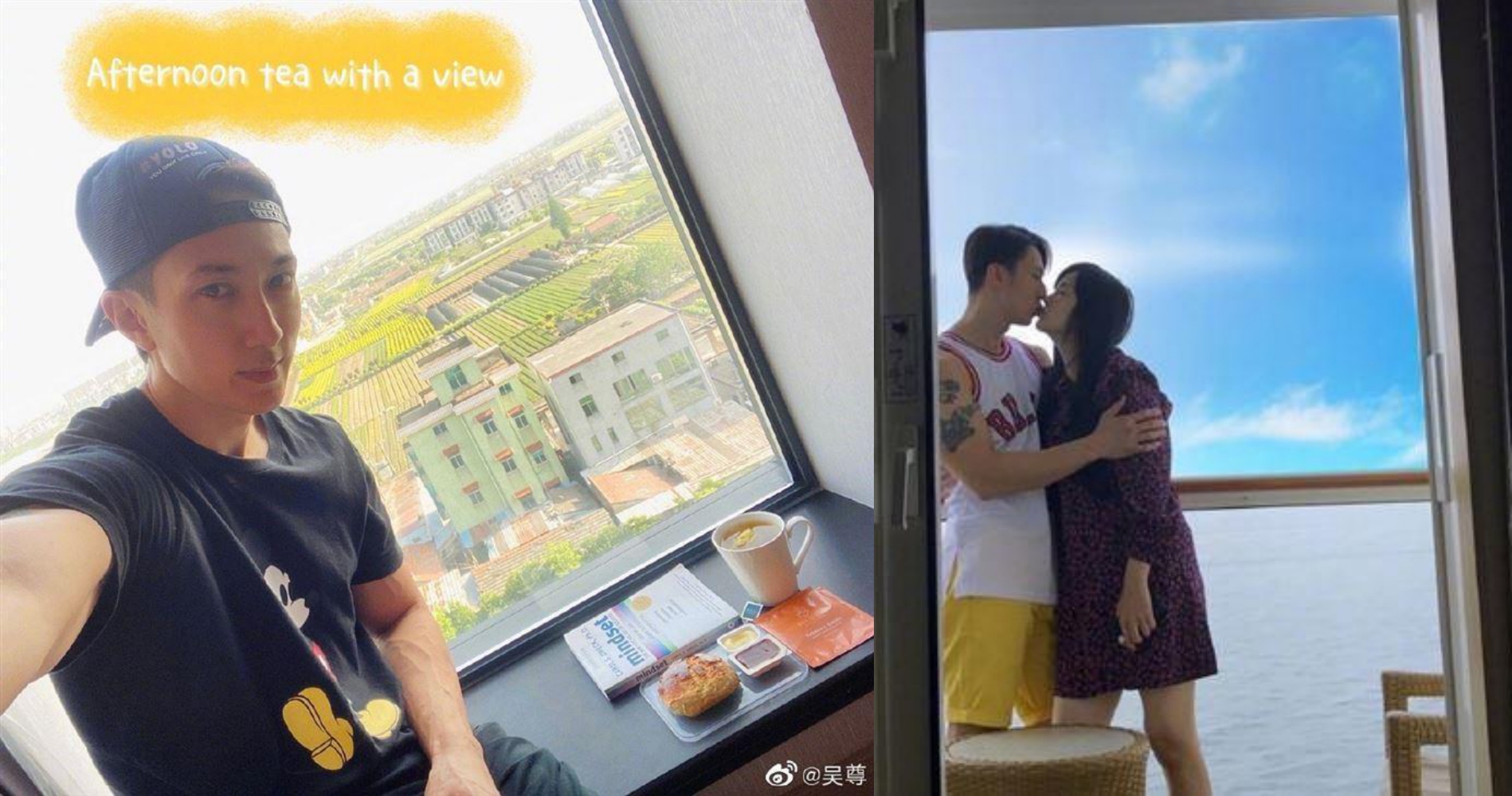 吳尊與老婆感情好，就算有了2個小孩也是一直親。（翻攝自吳尊微博）