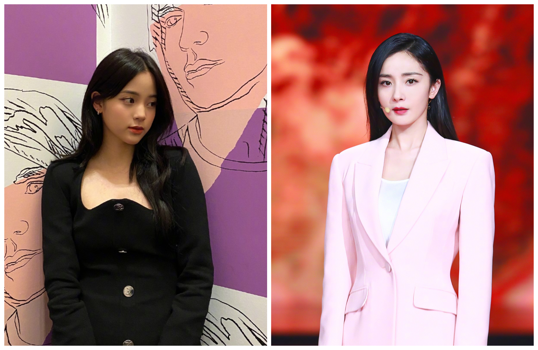 七七事變84週年，楊冪（右圖）發文緬懷先烈，歐陽娜娜（左圖）粉絲團則「自主禁娛」一天。（翻攝歐陽娜娜、楊冪工作室微博）