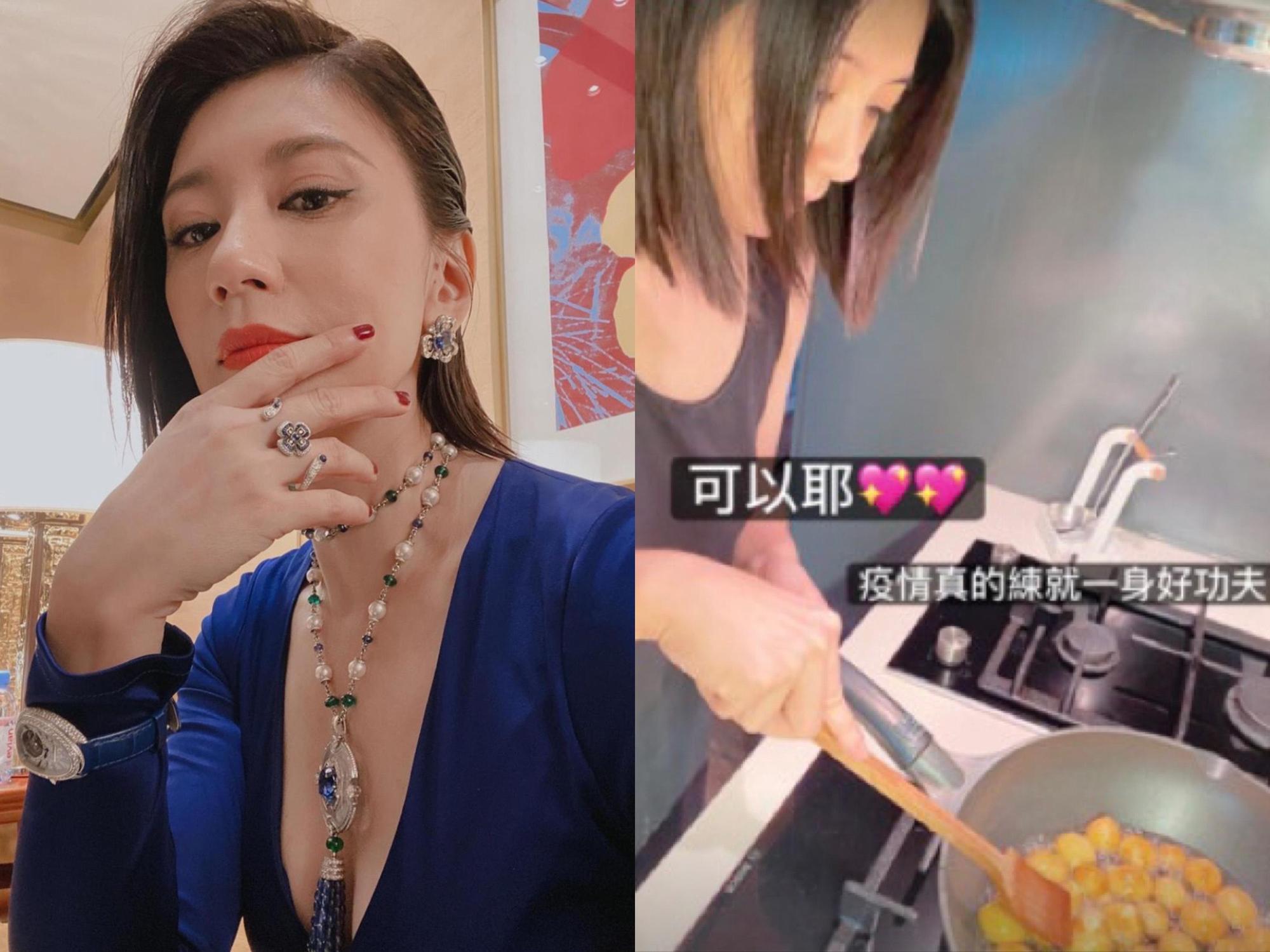 賈靜雯嘗試在家自做地瓜球,自嘲疫情讓她練就一身好功夫。(翻攝自賈靜雯IG)