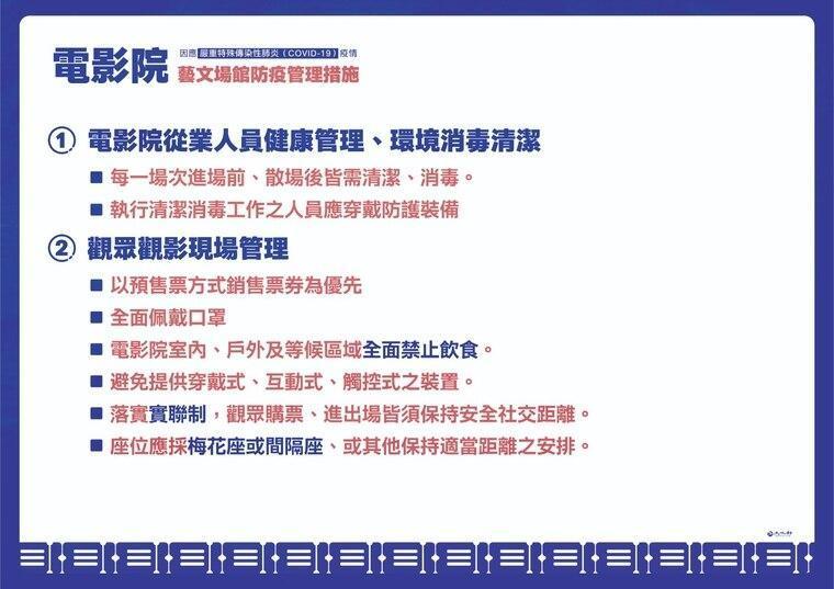 電影院開放觀眾入場相關配套措施。(指揮中心提供)