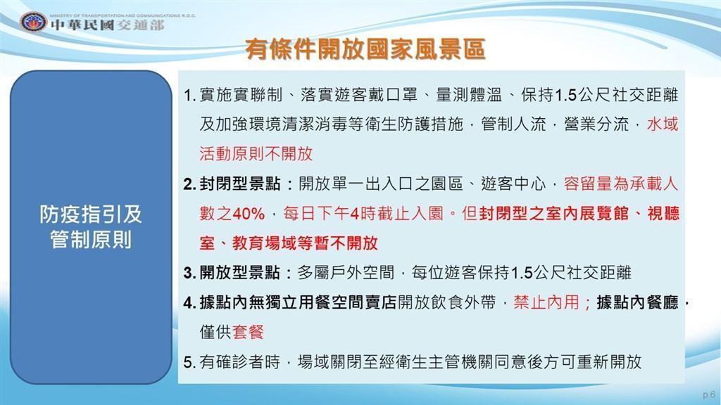 國家風景區將有條件開放。(指揮中心提供)