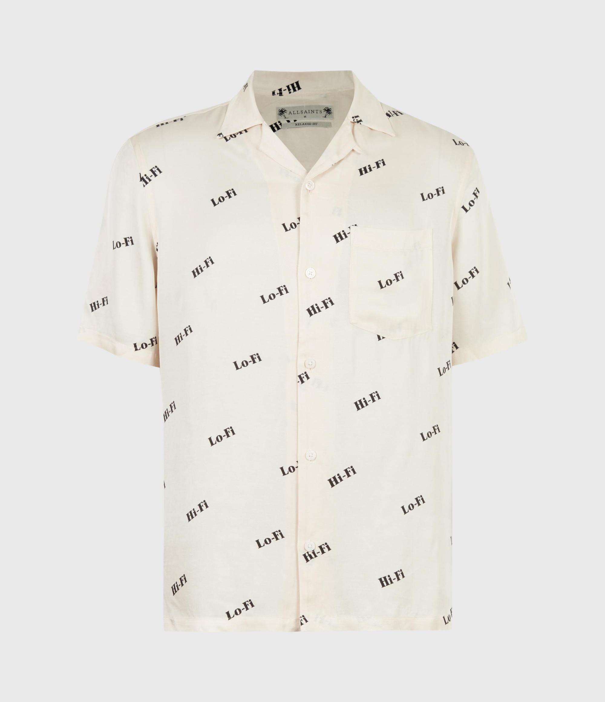 Lo-fi白底文字印花短袖襯衫 NT$5,000 AllSaints。（AllSaints提供）
