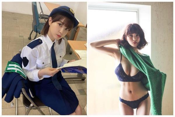 日本女星岸明日香身穿警察制服的照片,引起網友熱議。(翻攝自岸明日香IG)