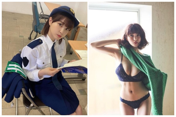 日本女星岸明日香身穿警察制服的照片，引起網友熱議。（翻攝自岸明日香IG）