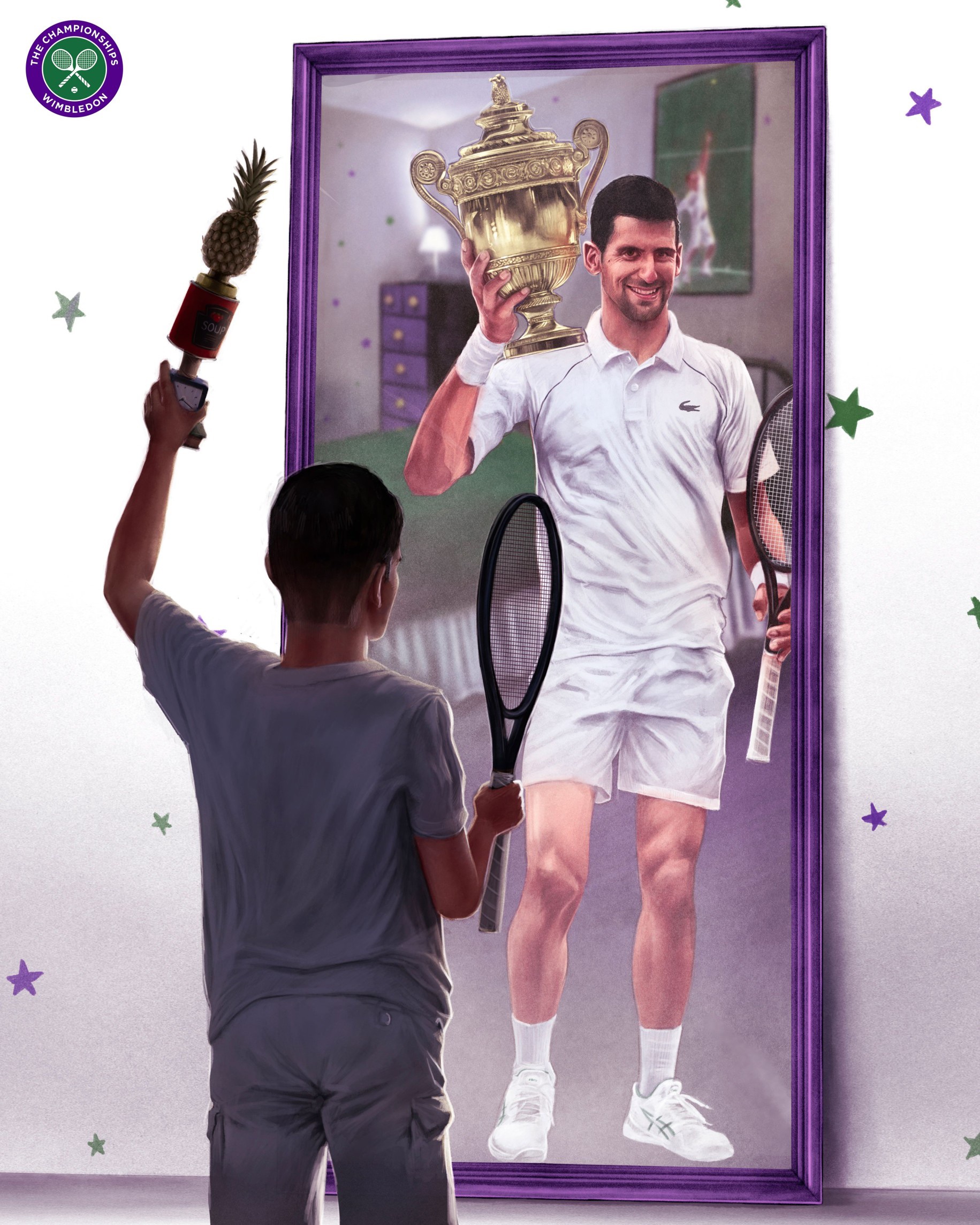 Novak Djokovic六度高捧溫布頓獎盃，在孩提時代，他曾經手作獎盃，想像自己有一日能站在溫布頓的決賽殿堂。（翻攝自Wimbledon 臉書）