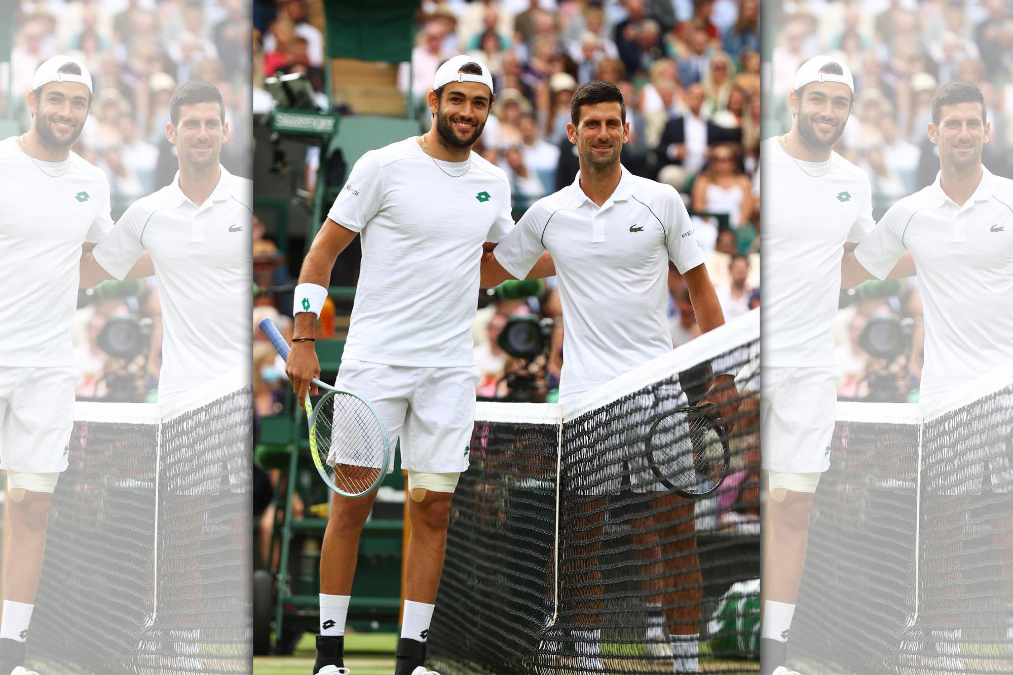 2021溫布頓網球錦標賽，34歲塞爾維亞籍的世界球王Novak Djokovic（右）擊敗25歲義大利籍的Matteo Berrettini（左），再度高捧溫布頓金盃。