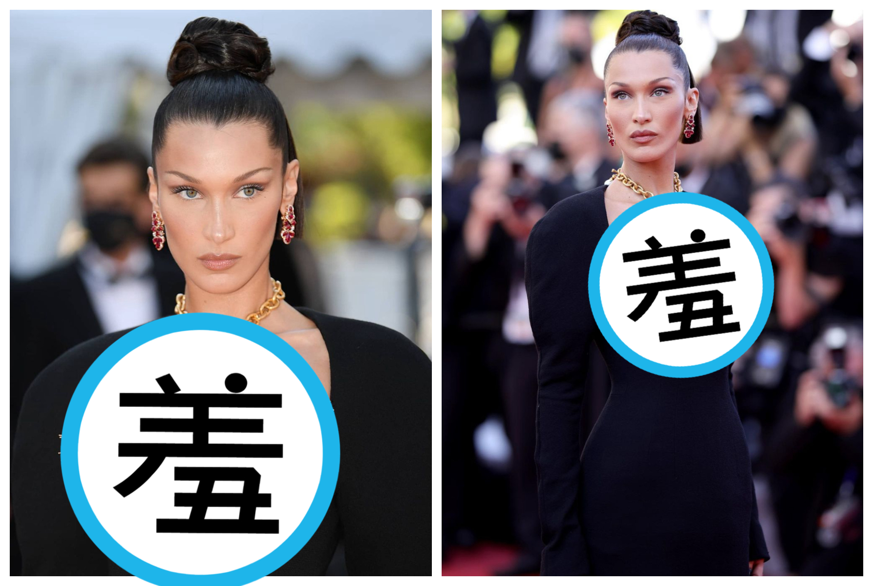 超模貝拉穿中空裝征戰坎城紅毯，殺光底片。（翻攝Schiaparelli、bhnmedia IG）