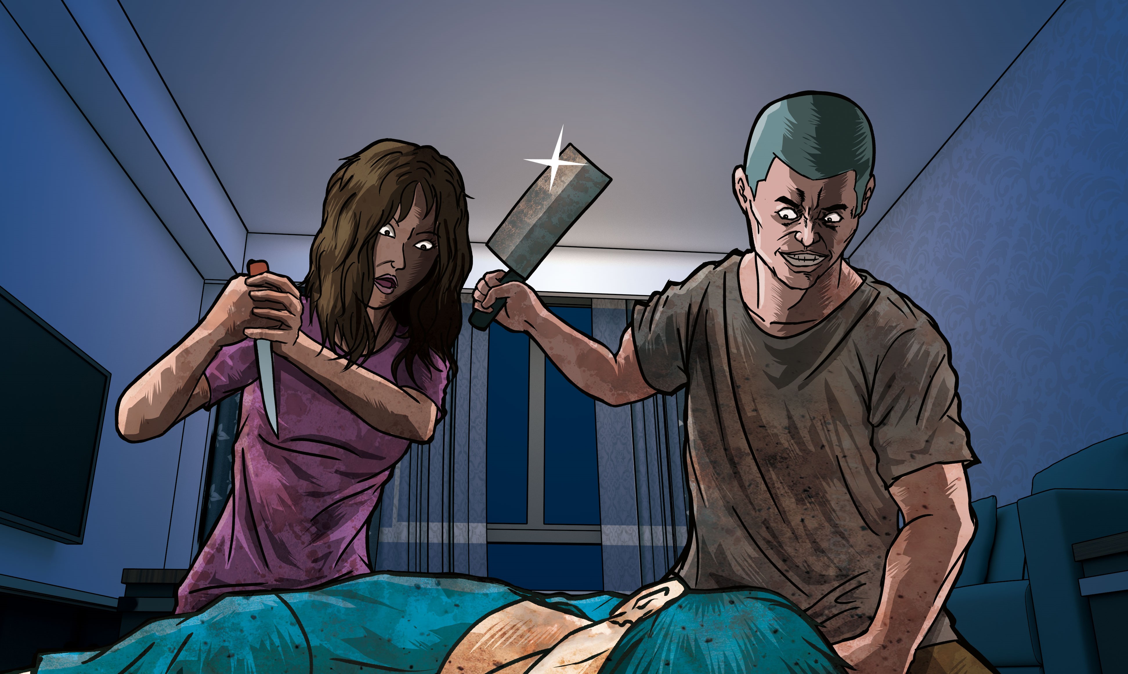 唐瑛與前夫張男在租屋處亂刀將周男殺害，並將死者腰斬。（示意畫面）