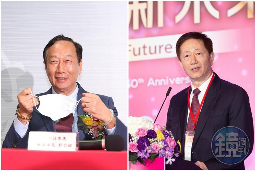 台積電、鴻海與永齡基金會12日上午共同發布新聞稿表示,BNT疫苗預計最快9月底抵台。圖為鴻海創辦人郭台銘(左)、台積電董事長劉德音(右)。(資料照)