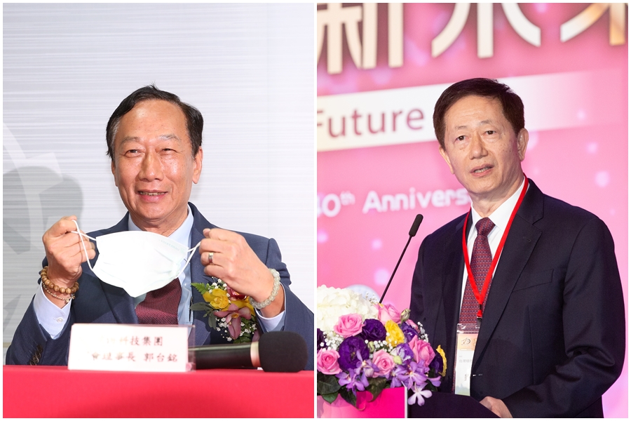 台積電、鴻海與永齡基金會12日上午共同發布新聞稿表示，BNT疫苗預計最快9月底抵台。圖為鴻海創辦人郭台銘（左）、台積電董事長劉德音（右）。（資料照）
