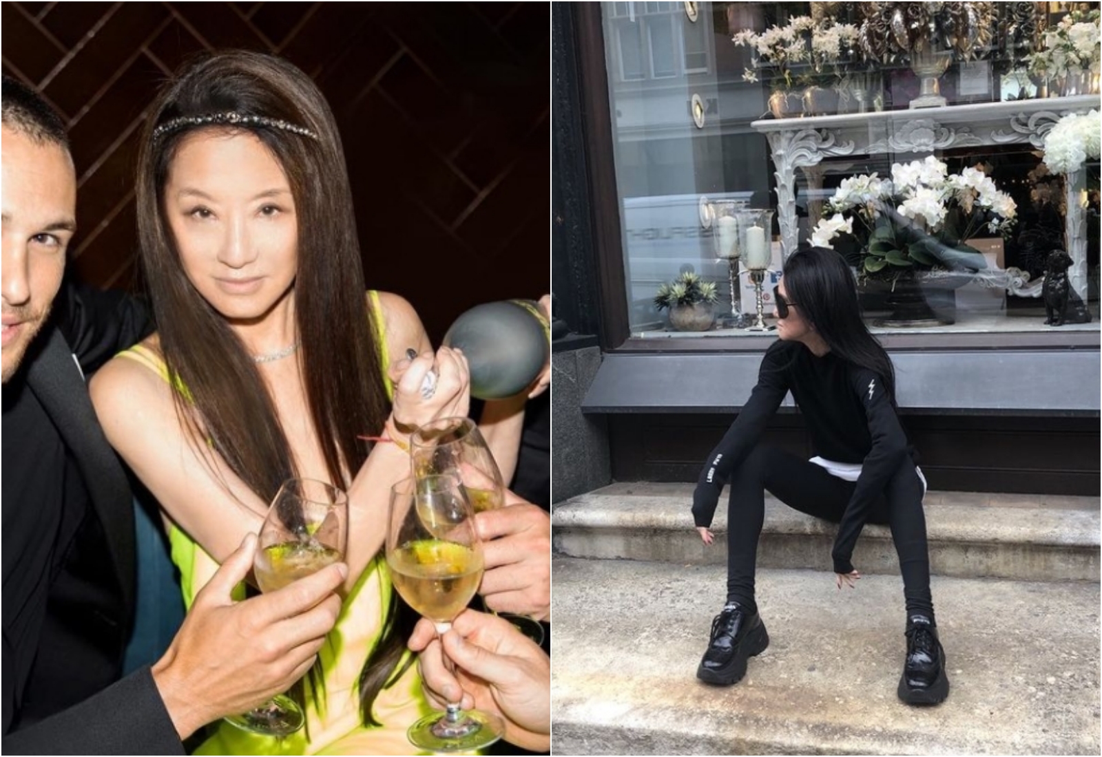 王薇薇日前慶生趴的照片（左）被指修很大，近日她直接秀出素顏證明顏值。（翻攝自@verawang Instagram）