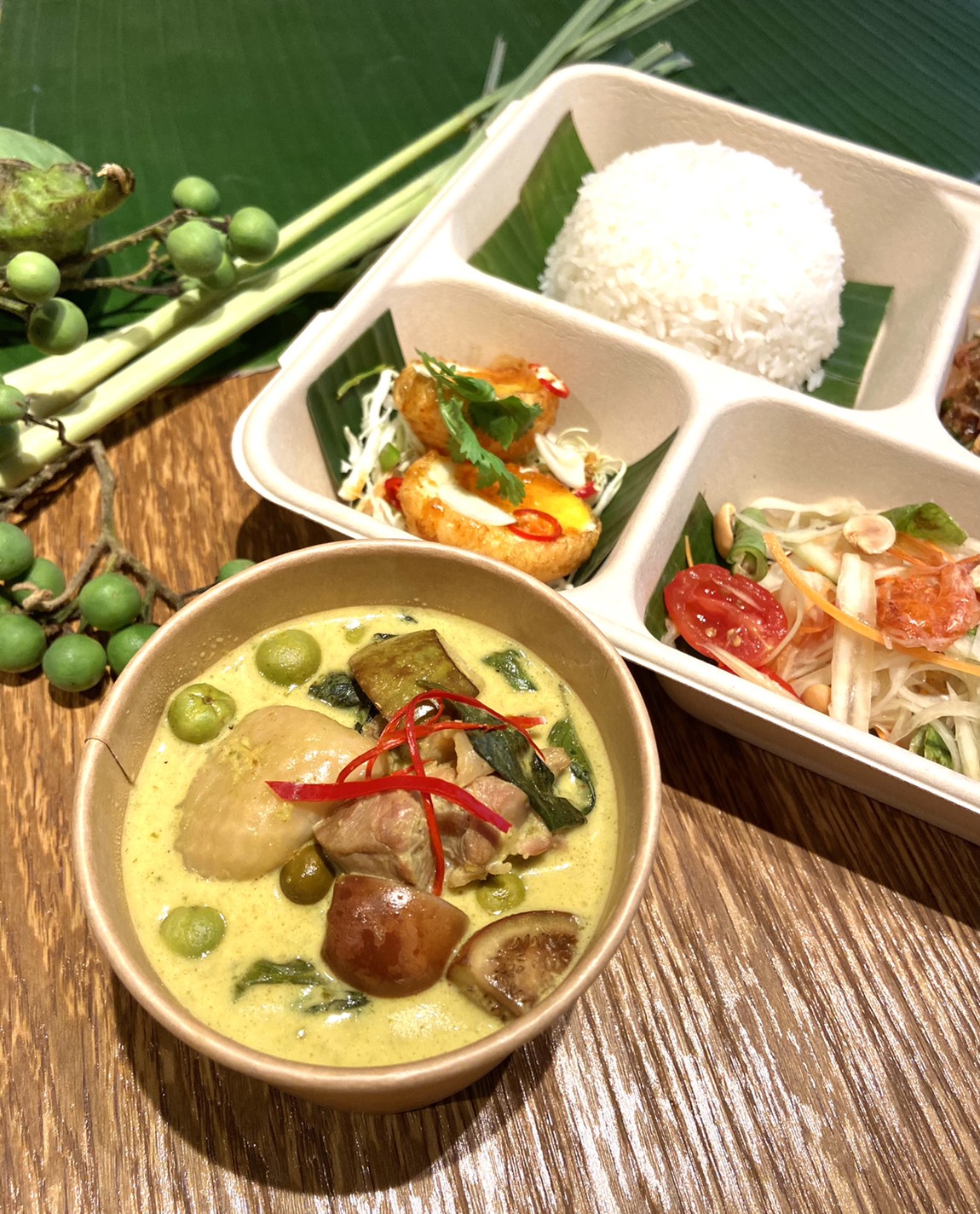 baan 泰式綠咖哩餐盒。（湘樂餐飲集團提供）
