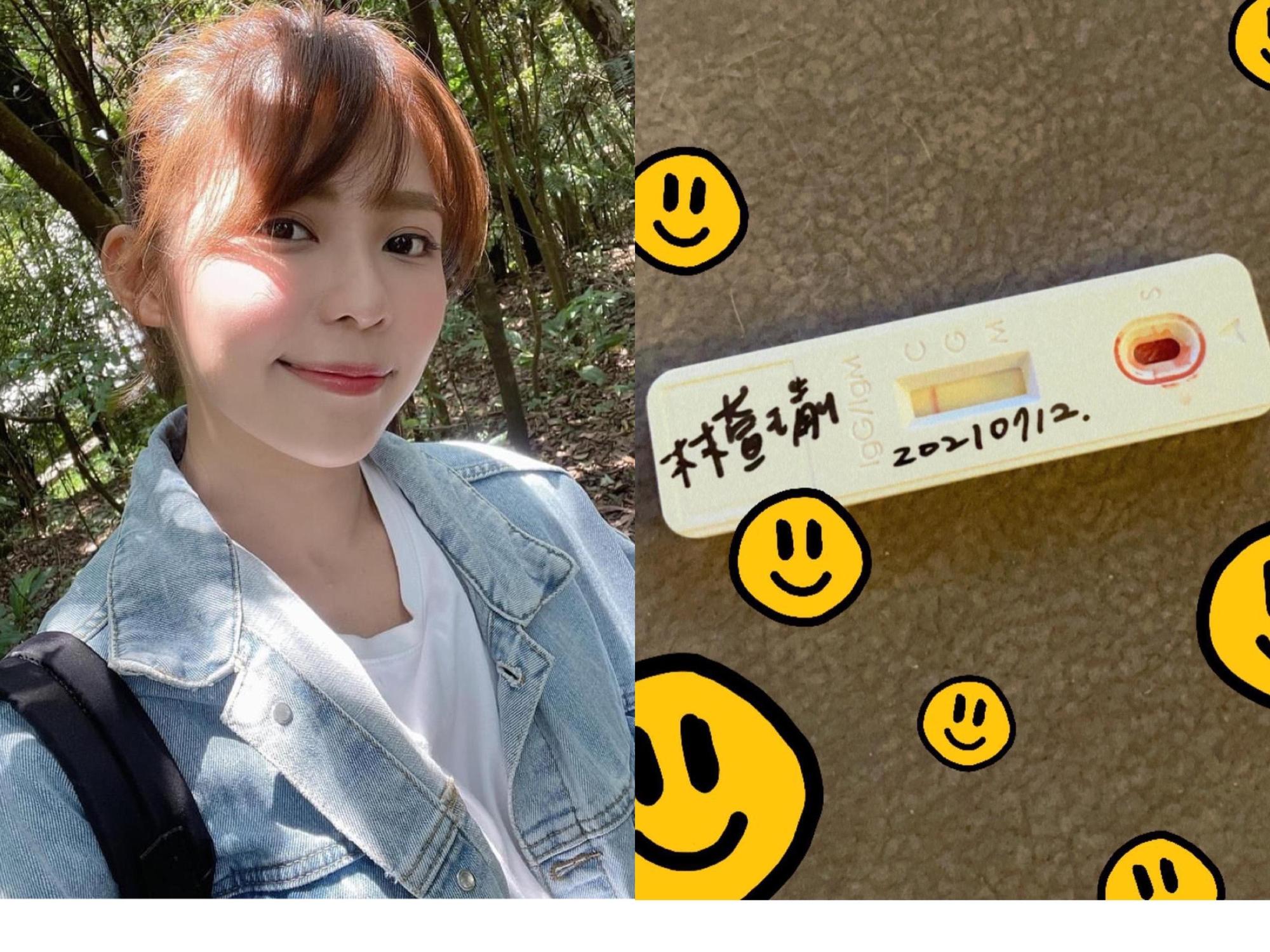 林萱瑜為了平安工作做居家快篩,誰知道會暈針讓她相當痛苦。(圖/翻攝自林萱瑜臉書)