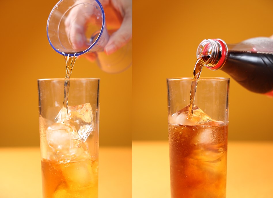 普雷森鳳梨蘭姆酒與可樂比例為 1：3，也可依個人對酒感喜好度將比例 調整為1：2。
