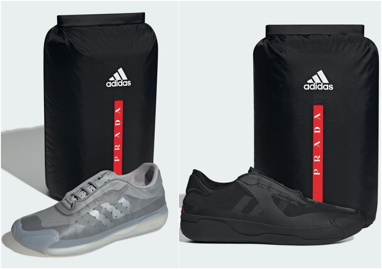 adidas for PRADA推出灰色與黑色兩款A+P LUNA ROSSA 21全新配色球鞋,強調以高性能再生材質製作。各NT$19,000(PRADA提供)