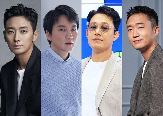 朱智勛（左圖起）、金南佶、朴星雄、趙宇鎮客串演出李政宰新片《HUNT》，今篩檢結果出爐全為陰性。（翻攝自STARNEWS）