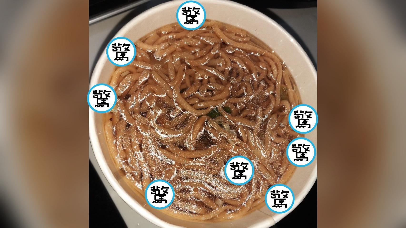 網友外送訂購鍋燒意麵,湯裡卻出現多隻小蟑螂。(翻攝自臉書社團「爆料公社」)