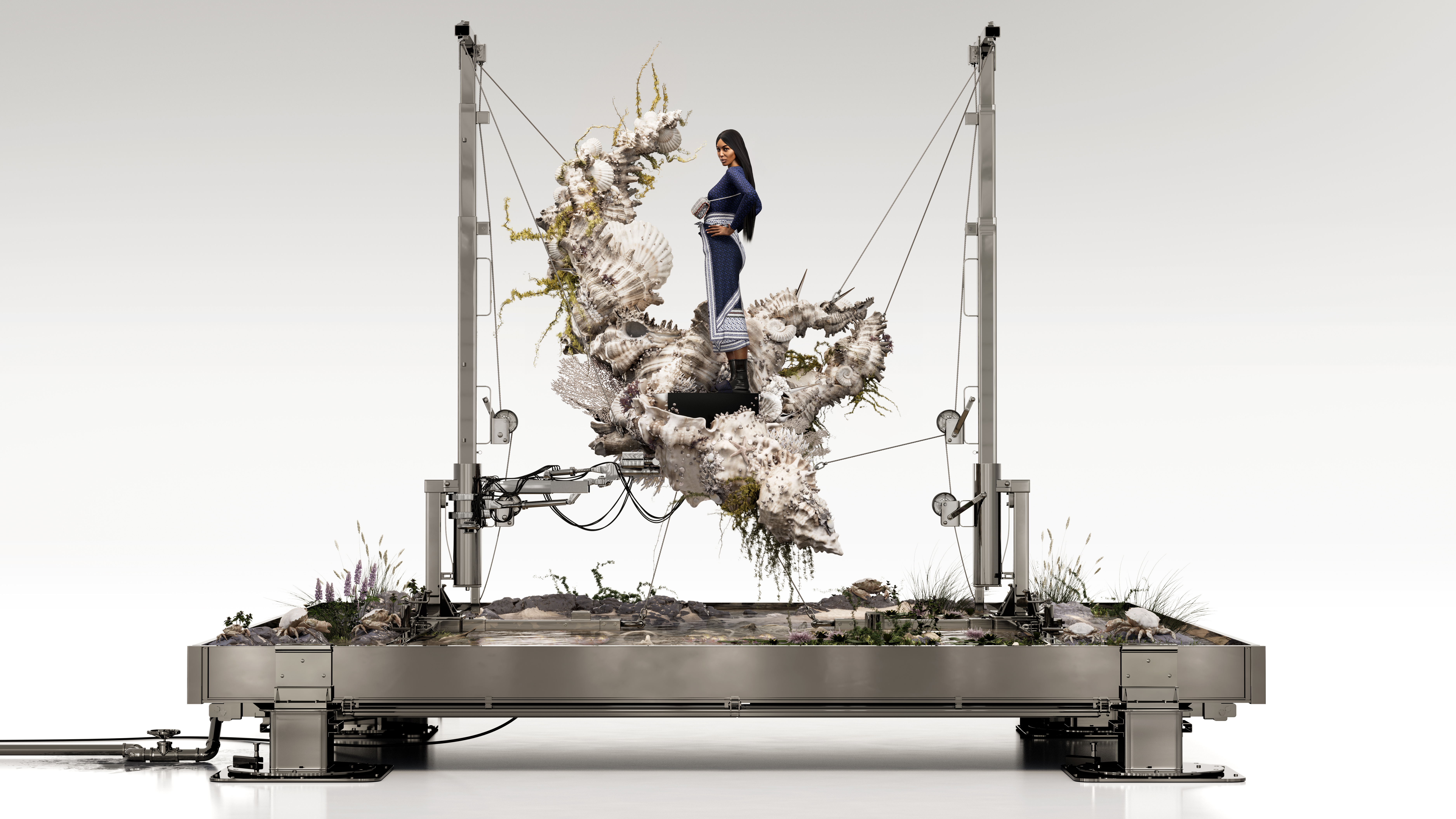 超模黑珍珠Naomi Campbell詮釋BURBERRY第三個TB夏季花押字系列形象視覺。（BURBERRY提供）