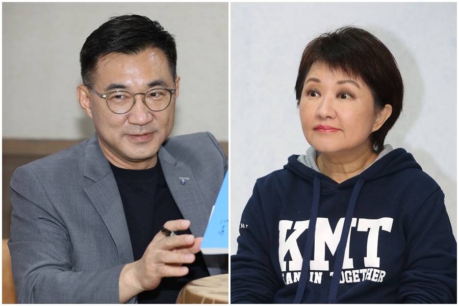 台中市長盧秀燕（右）、國民黨主席江啟臣（左）怒批中央配發疫苗不均，江更怒批中央「政治惡鬥」。（本刊資料照）