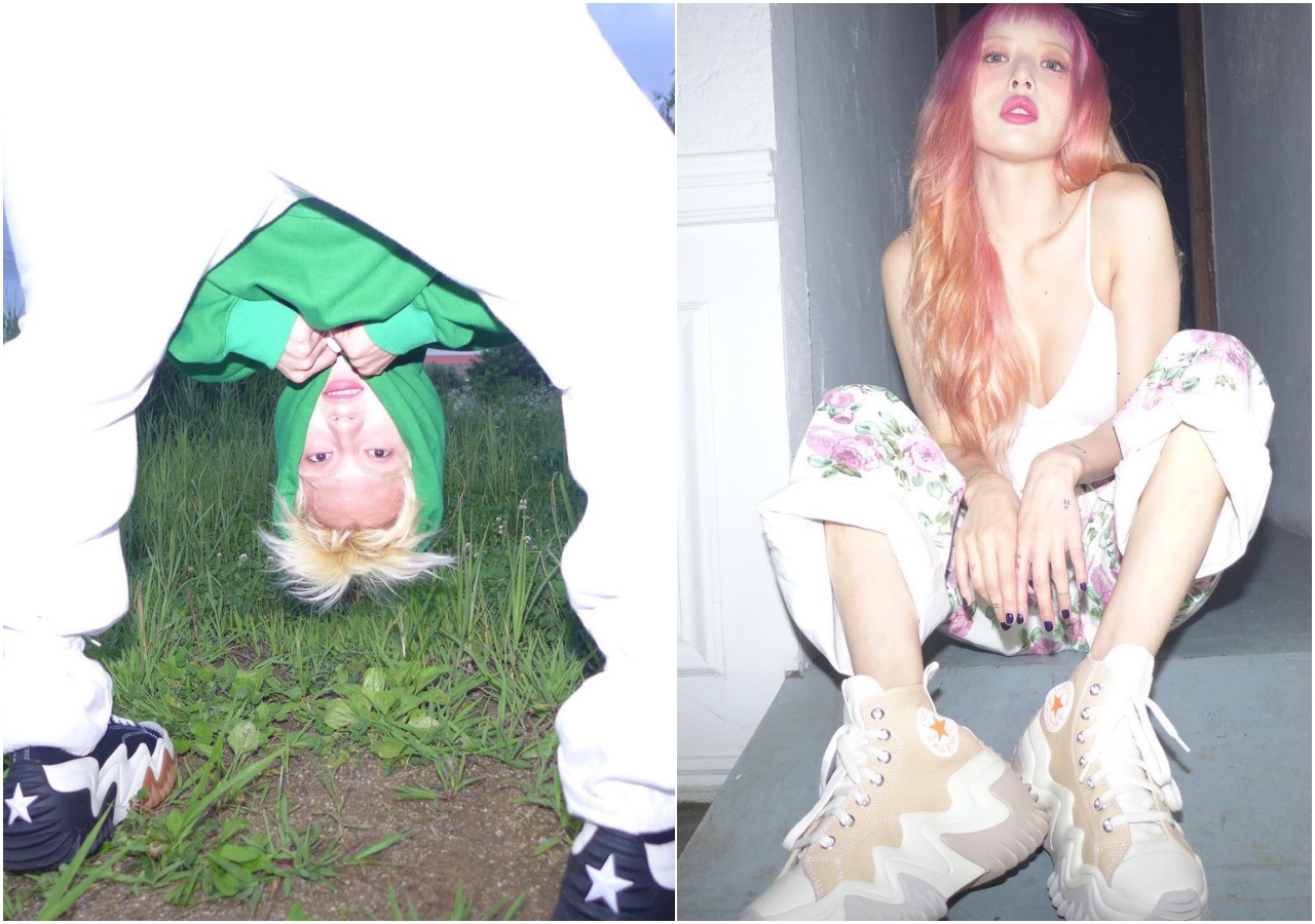 愛的高調的演藝圈情侶檔泫雅與Dawn，兩人穿著CONVERSE情侶鞋放閃。（CONVERSE提供）