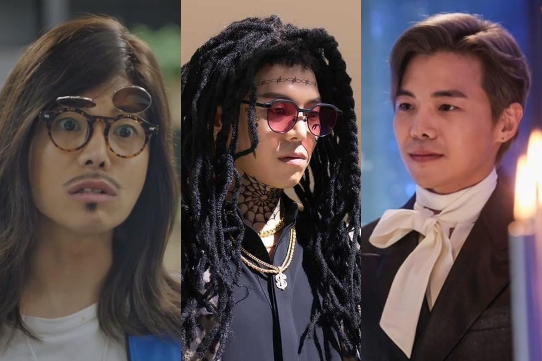 朴殷碩在《Penthouse上流戰爭》飾演羅根李（右），也分飾具虎東（左）、Alex，是劇中最忙著換造型的演員。（翻攝自SBS）