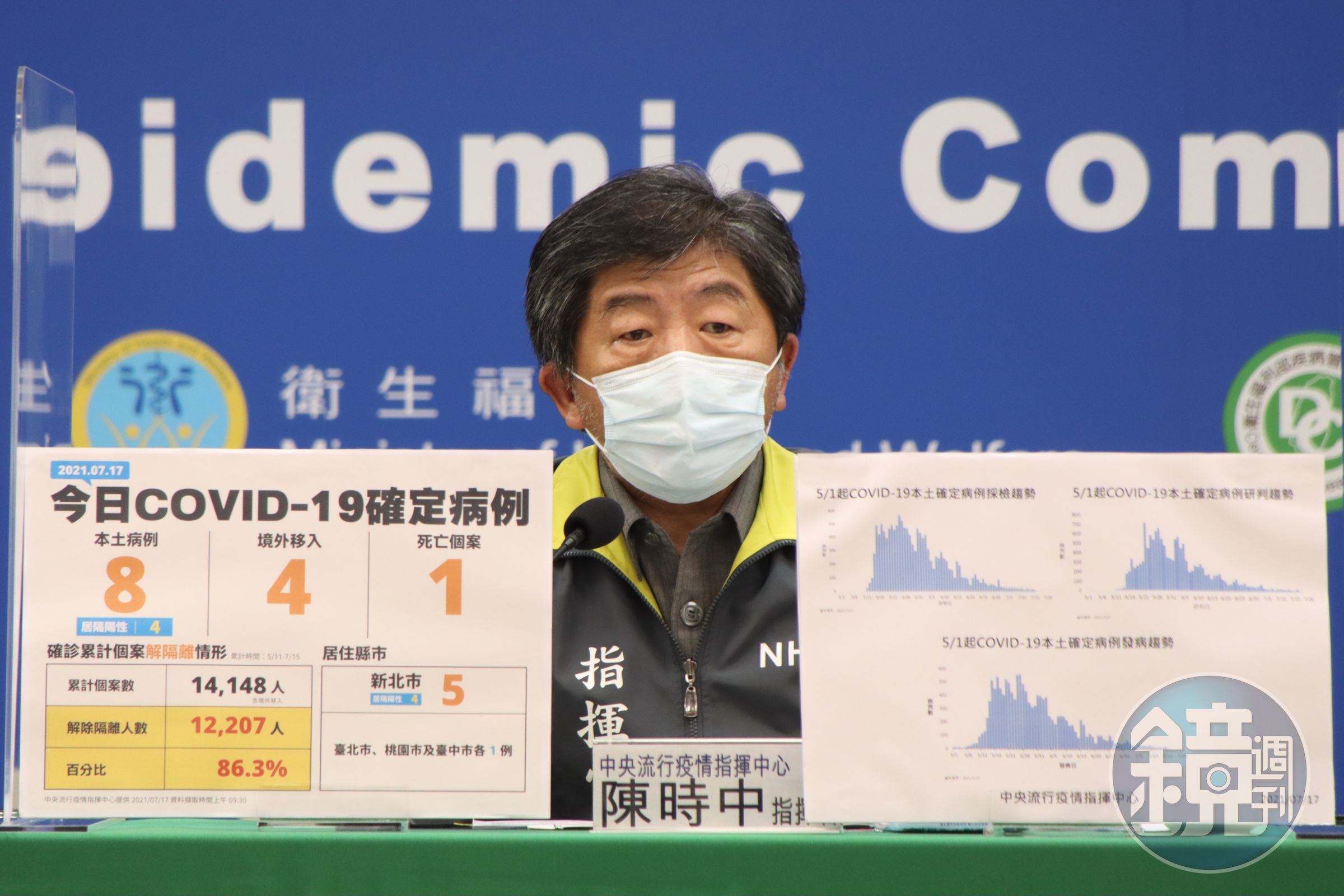 疫苗覆蓋率已突破20%，中央流行疫情指揮官陳時中表示「這是一個里程碑」。（指揮中心提供）